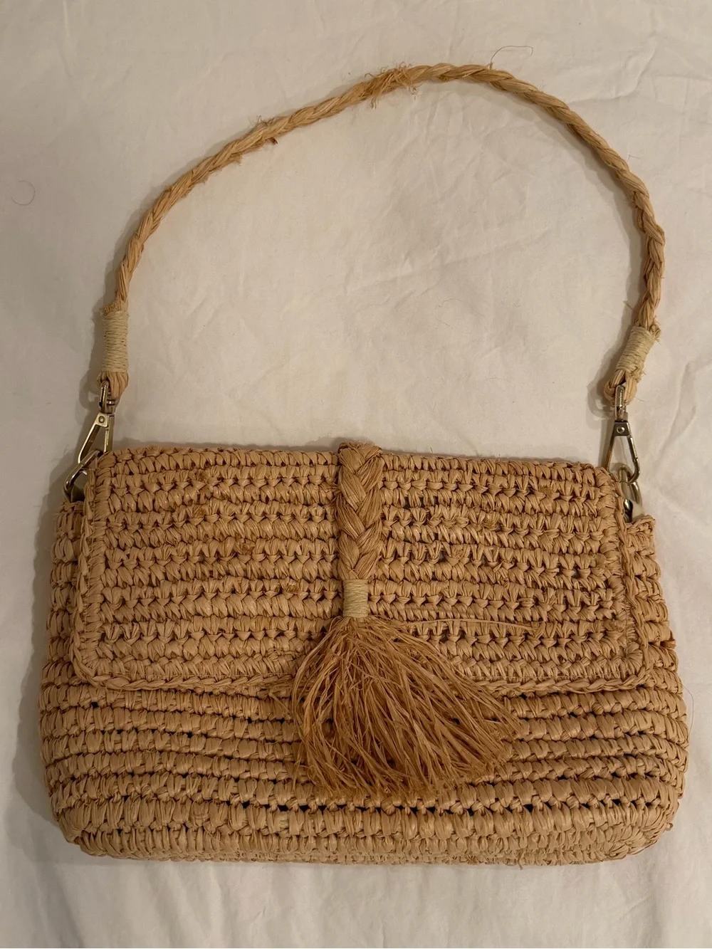 l*space Woven Raffia Tassel Shoulder Bag in Natural Tan